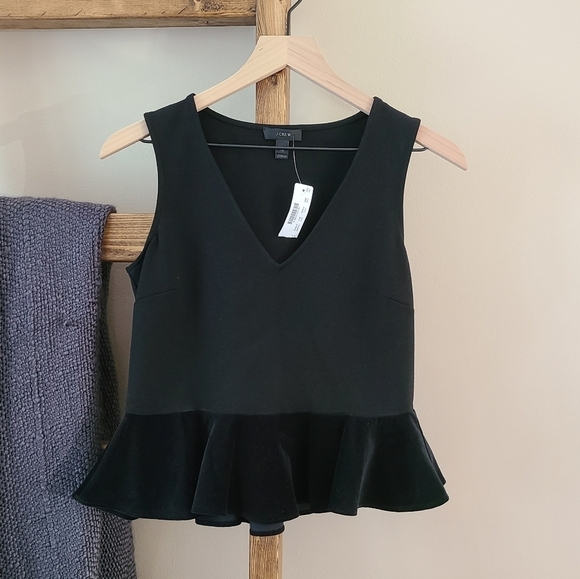 J. Crew Black Velvet Peplum Blouse Size XS - Picture 1 of 6